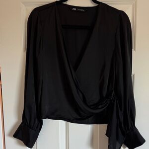 Zara Elegant Black Wrap Blouse